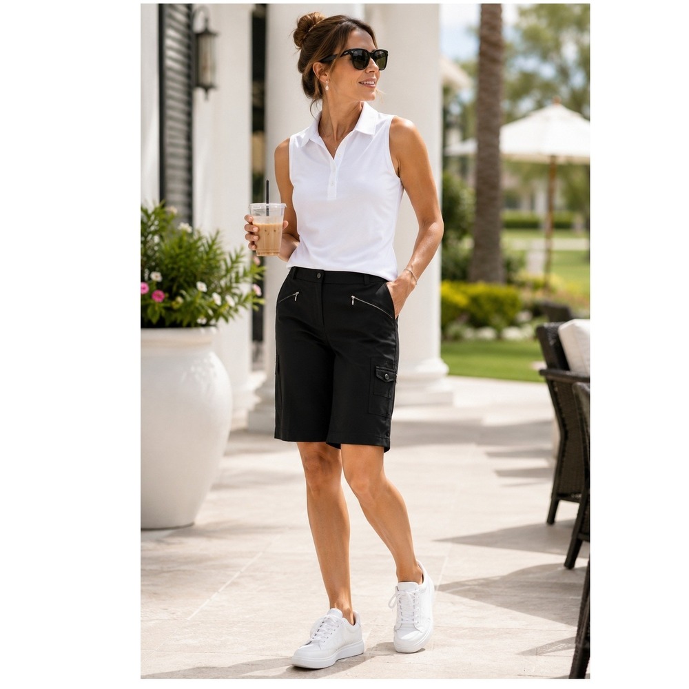 Chicos Zenergy Golf Shorts Womens 0 Black Cargo Athletic Performance Stretch